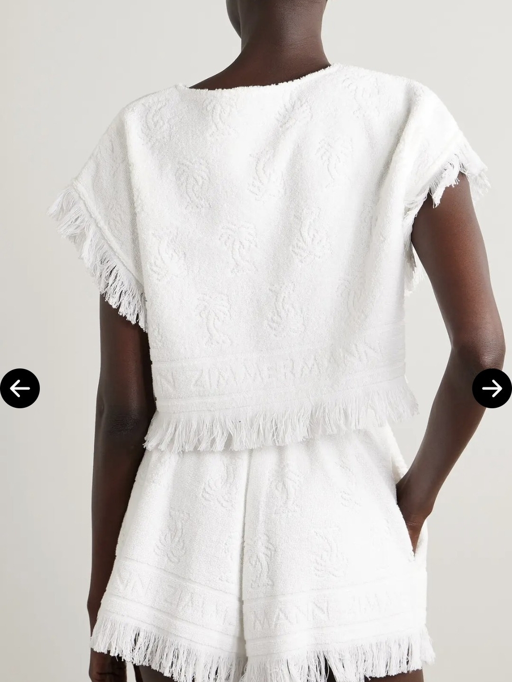 ZIMMERMANN L XL 4 White Fringe Terry Crop Top Shorts Set 2 Pc